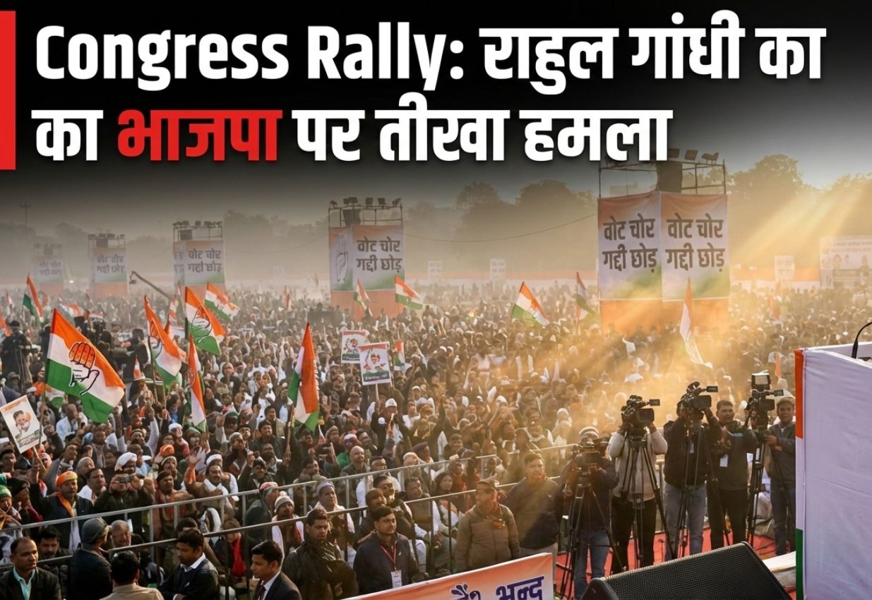 राहुल गांधी ने Congress Rally में भाजपा पर तीखा हमला बोला, कहा