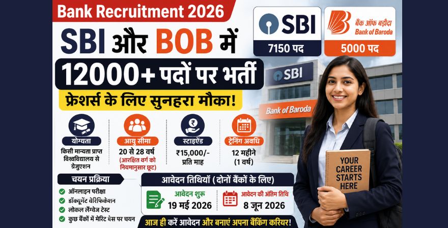 SBI और बैंक ऑफ बड़ौदा में 12 हजार से ज्यादा पदों पर भर्ती
