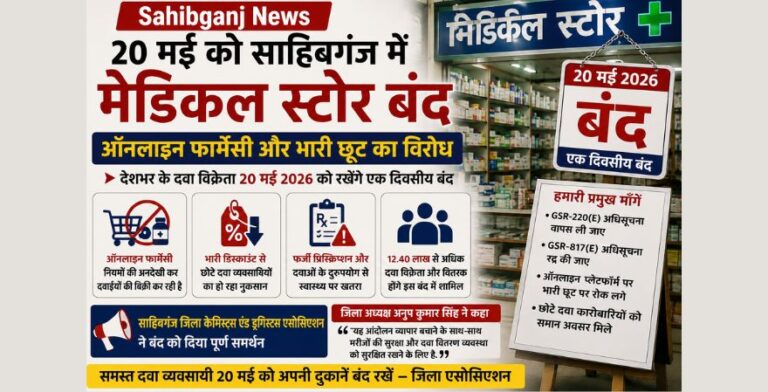 साहिबगंज में 20 मई को बंद रहेंगी मेडिकल दुकानें
